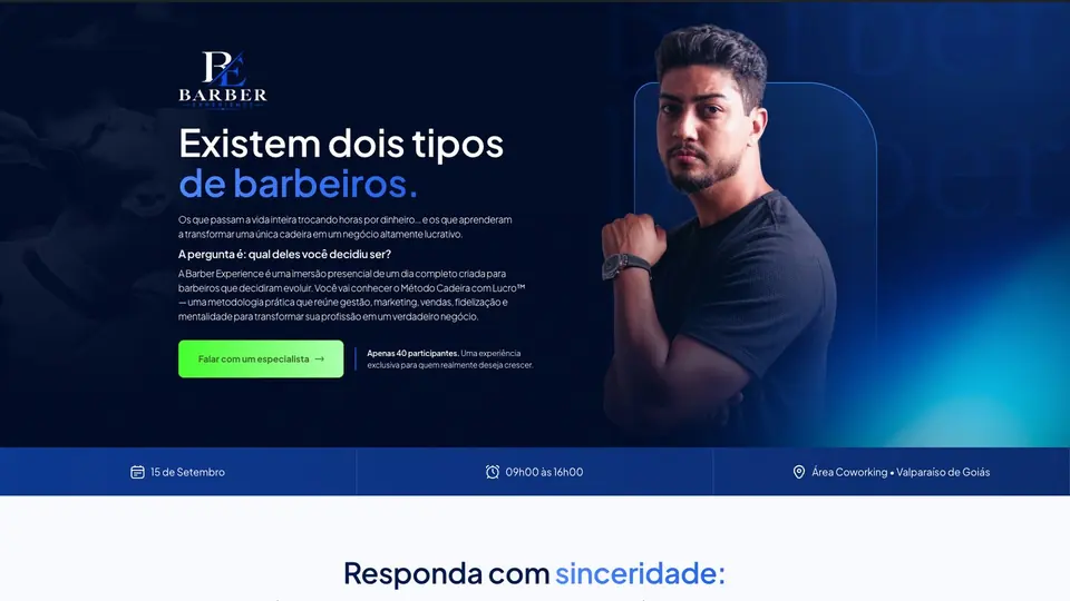 Primeira seção da landing page Barber Experience