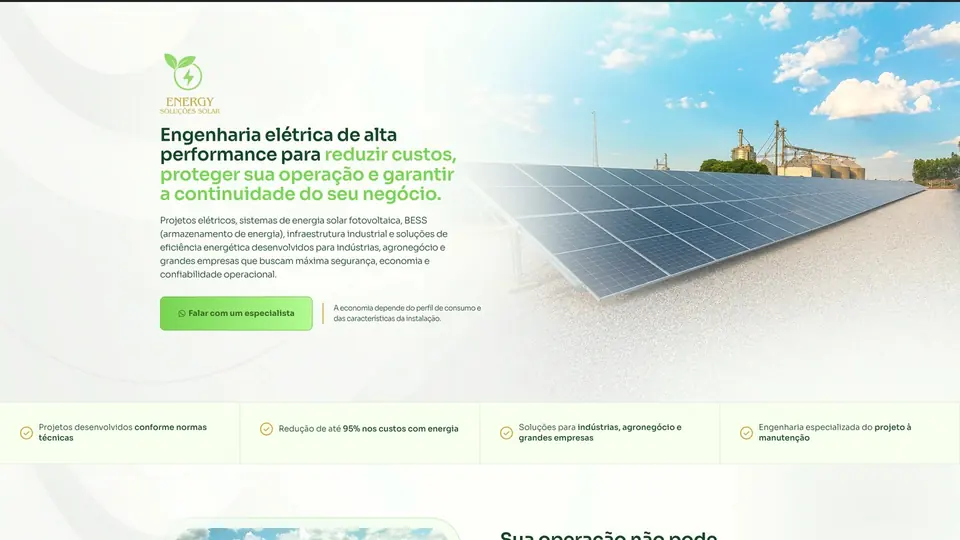Primeira seção da landing page Energy Solar