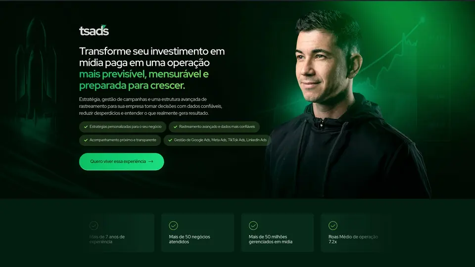 Primeira seção da landing page TS Ads